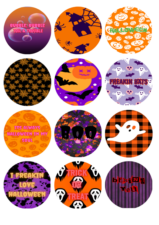 2.5" Edible Image Cupcake/Cookie toppers - Purple & Orange Halloween Theme