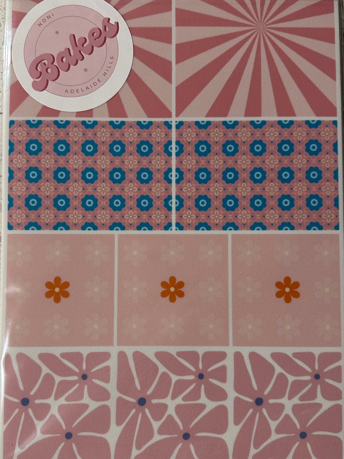 Retro Inspired Pink Floral icing Sheet - A4