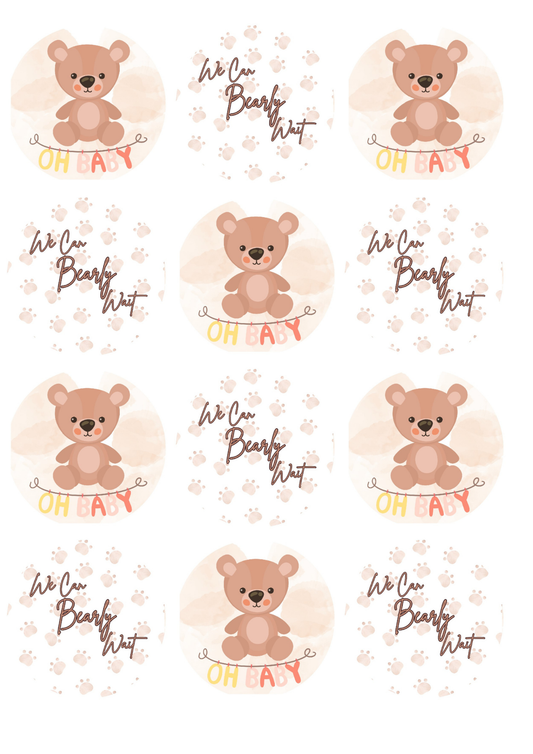 2.5" Edible Cupcake/Cookie Toppers - Teddy Bear Themed Baby Shower